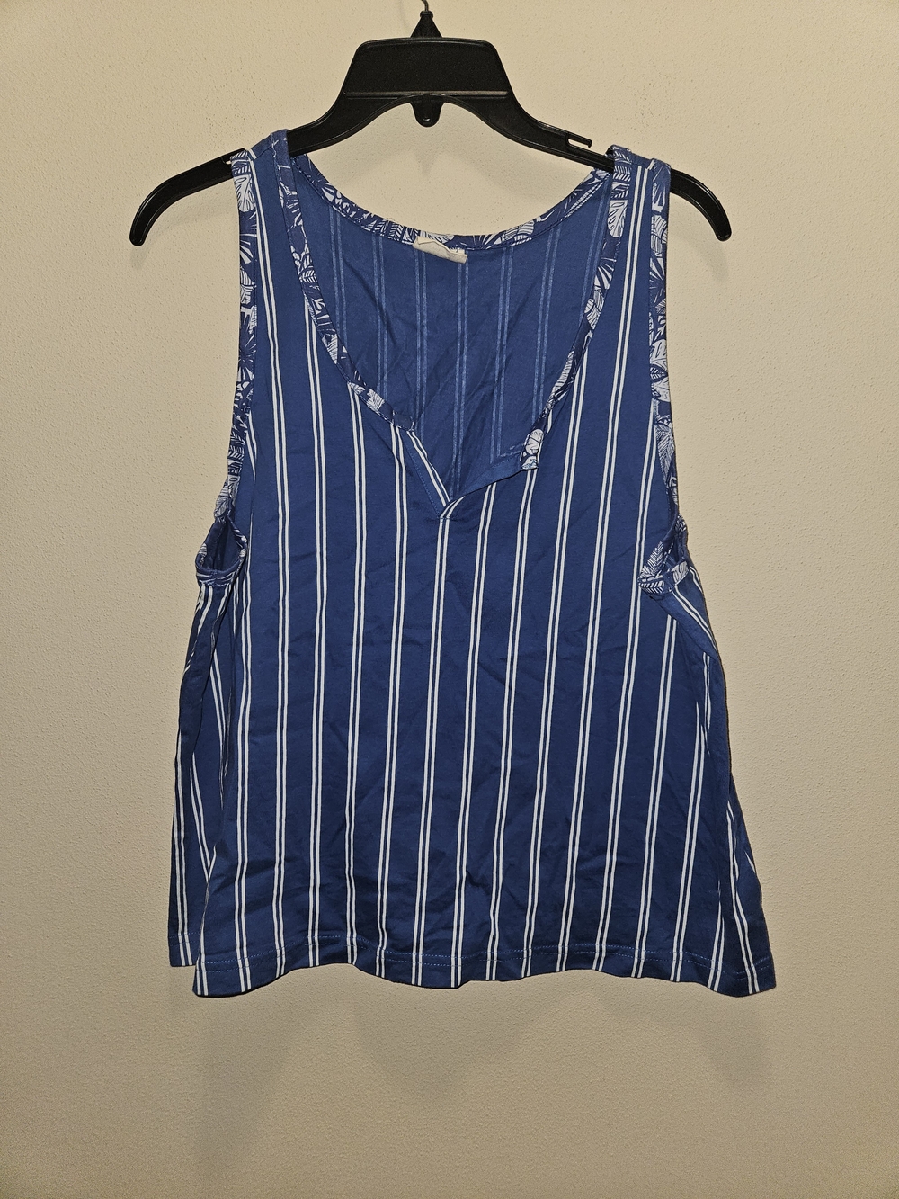 Pact Blue and White Vertical Stripe V-Neck Tank